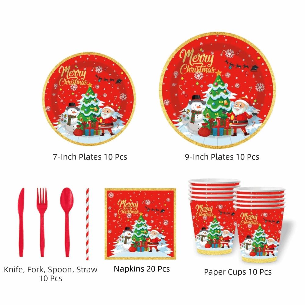 Reindeer Design Christmas Disposable Tableware Color Printed Party Dinnerware Set Venue Decoration