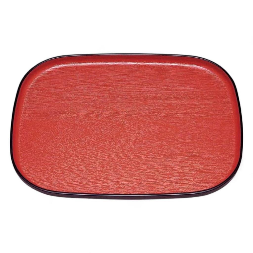 Osho Wood Grain Oval Tray Red and Lacquerware Made in Japan J-kitchens (45cm), 1.5 ft., Black, (ABS Resin),