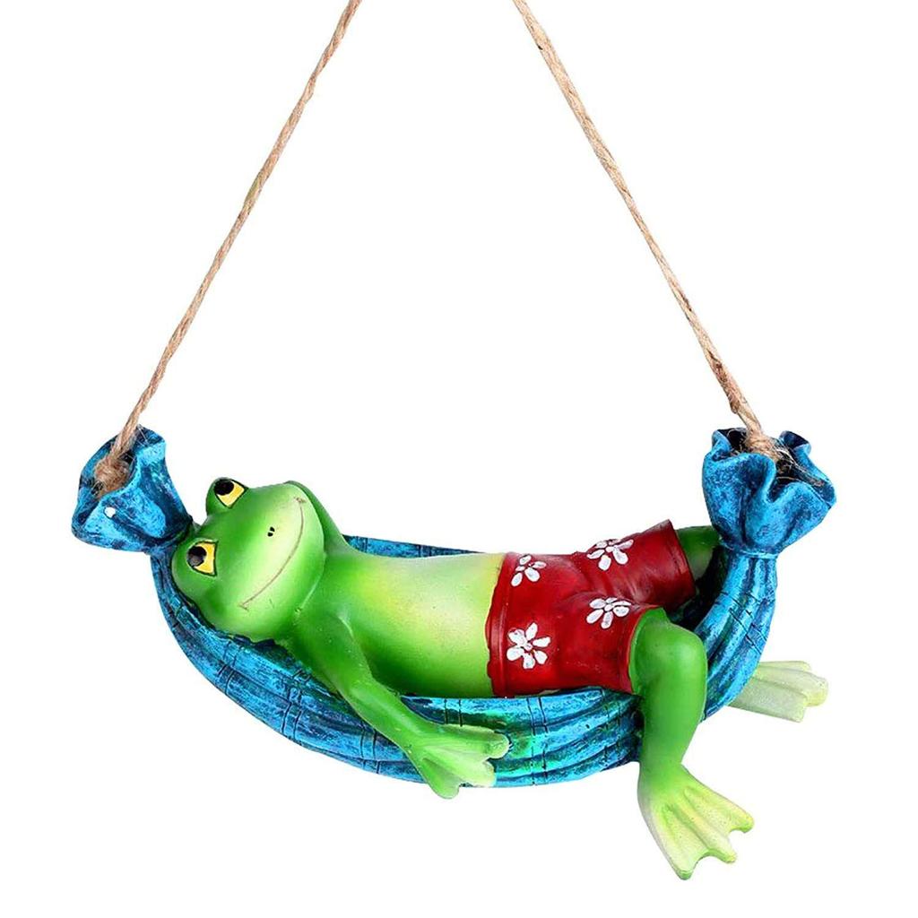 Resin Hanging Frog On Hammock Garden Decoration Items For Outdoor Balcony Home Office Hotel Lounge (21 X 9.5 Cm, L X H), Multicolour