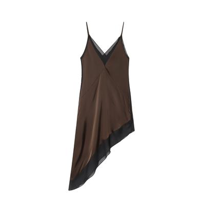 Europäischer und amerikanischer Stil, neue Damenbekleidung, ausländischer Stil, asymmetrisches Midi-Kleid aus Satin 9784896