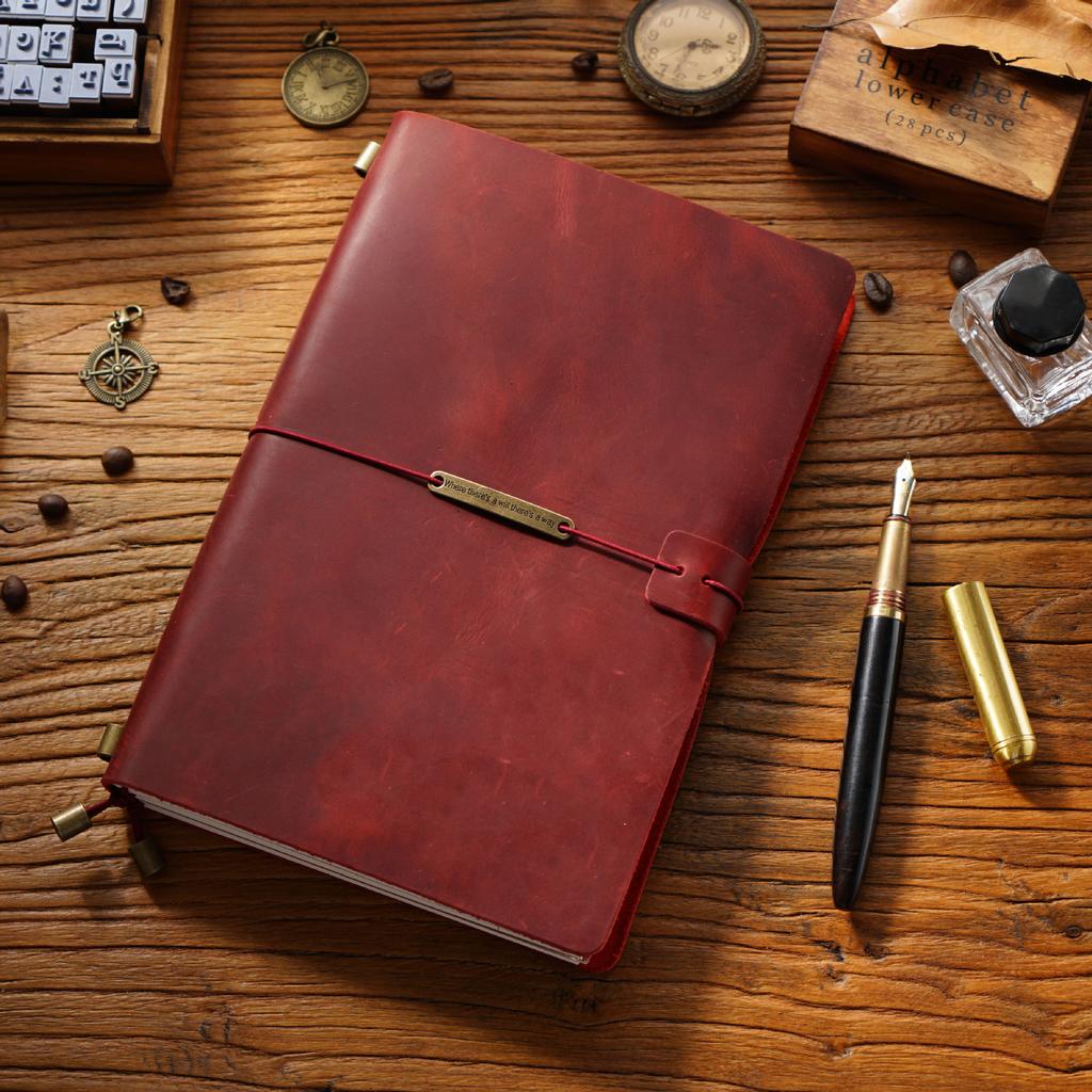 2026 First Layer Cowhide Notebook Genuine Leather Retro Travel Notebook Handmade Loose-leaf Notepad Diary Spot
