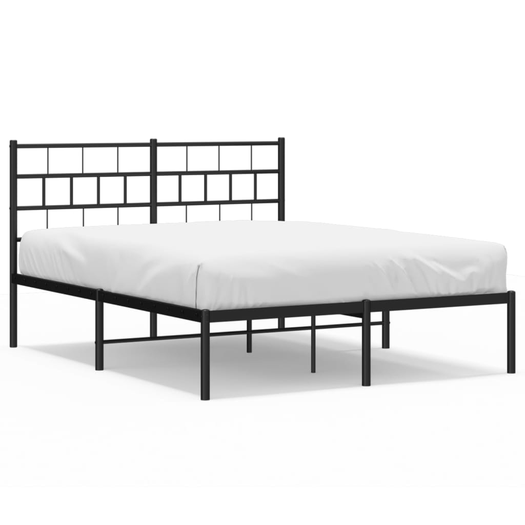 Metal Bed Frame with Headboard Black 140 X 190 Cm