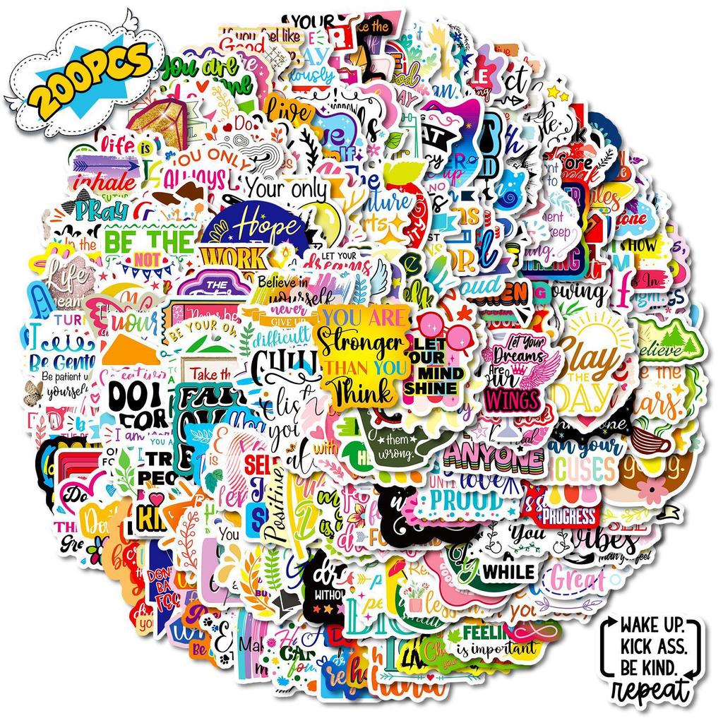 200 Creative Illustrations In English Motivational Passionate Phrases Stickers Decorative Folders, Pencil Case Refrigerators