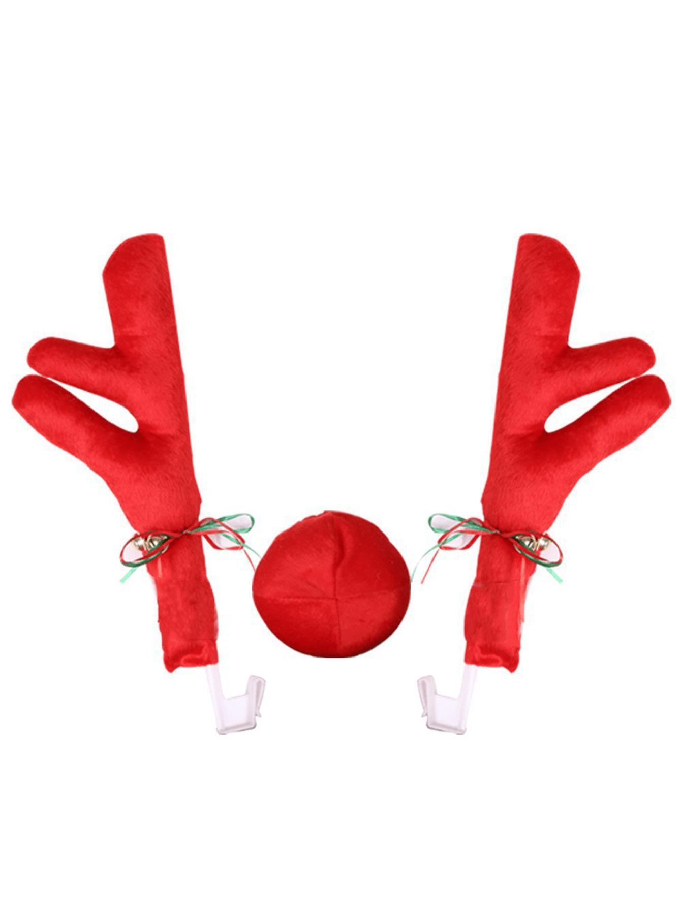 

Christmas Reindeer Antler Car Decoration Kit – Rudolph Red Nose + Jingle Bells, Festive Auto Accessory Gift. Red