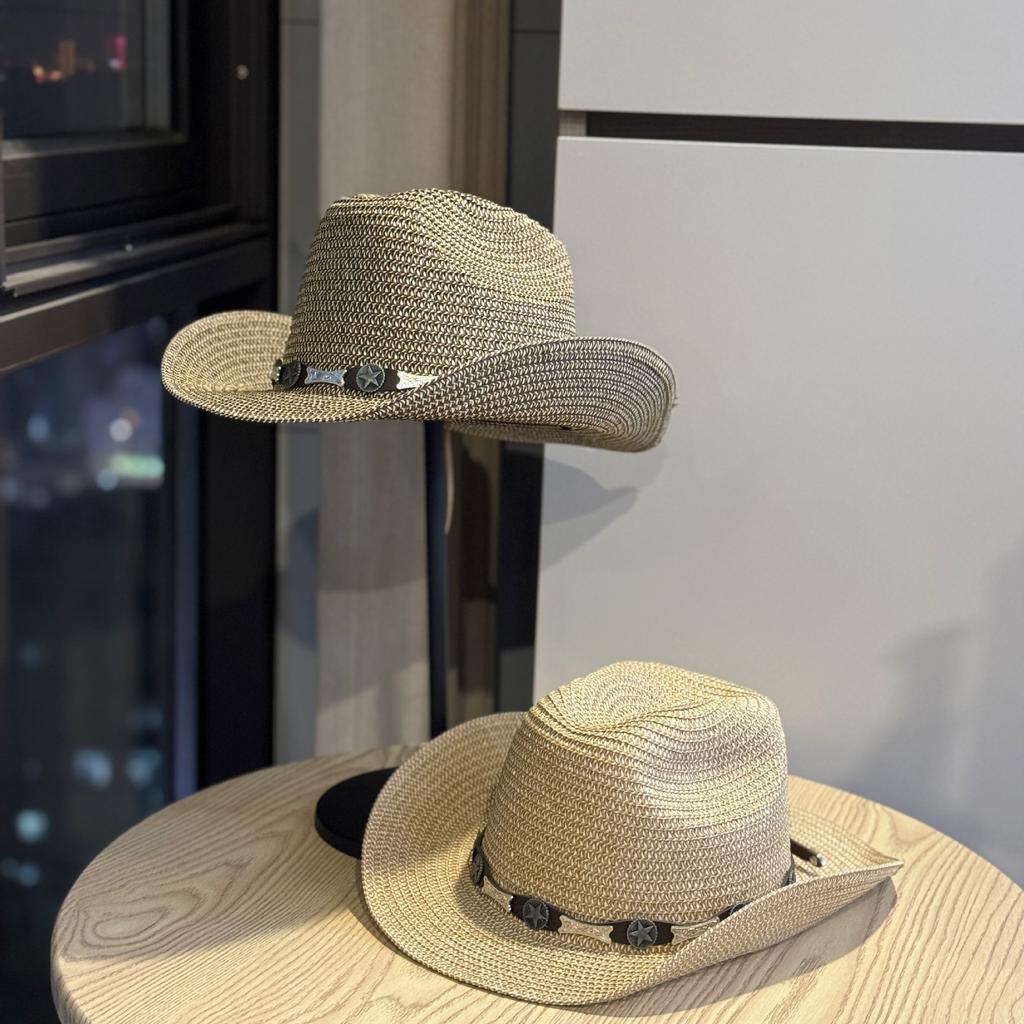 New Retro American Western Denim Wide-brimmed Straw Hat Women's Summer Sun Protection Visor Ethnic Style Travel Fashion