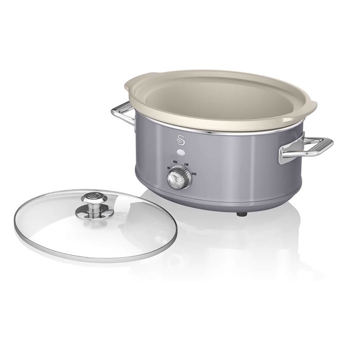 Retro Slow Cooker 3.5l Removable Non-stick Ceramic Pot, Vintage Swan Sf17021grneu 200w Grey