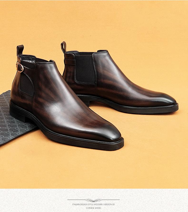 VIP Exklusive Herren Chelsea Boots aus echtem Leder - Retro Spitz zulaufende High-Top Formelle Schuhe für den Winter