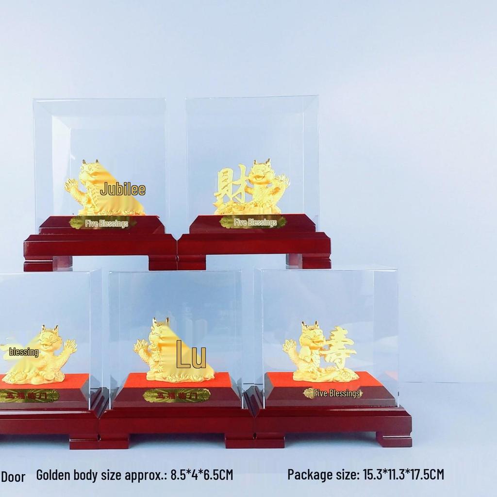 Flocked Gold Dragon Zodiac Ornament for Year of the Dragon - Wealth-Attracting Decoration and Business Gift