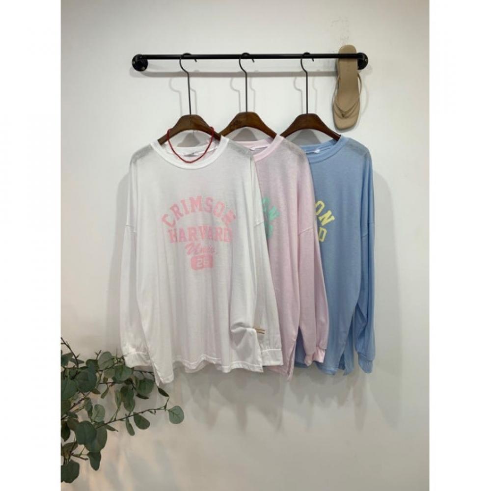 C S In The Room overSized leTTerIng SpliT Long Sleeve T ShirT CrimSon 3Color