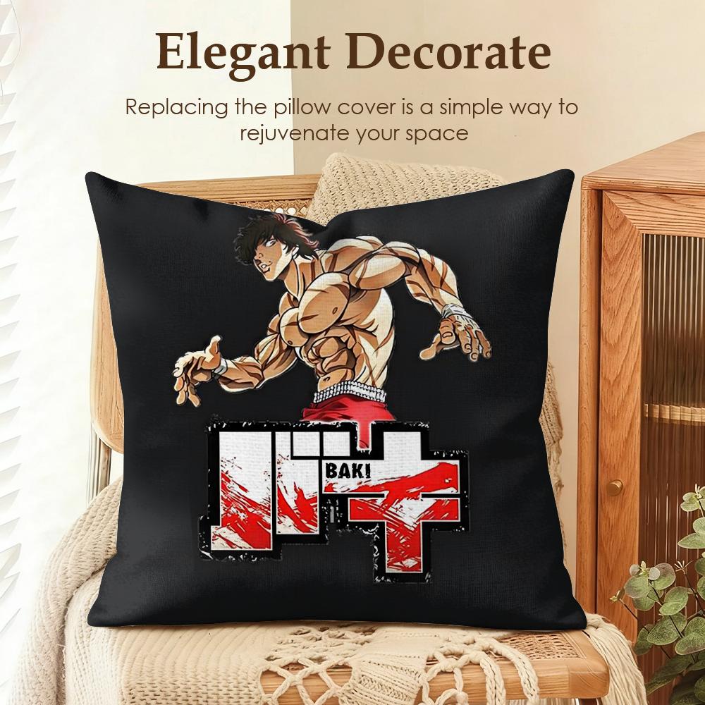 Anime HHanma BBaki Cushion Cover Natural Linen Organic Fabric DoubleSided Printing Sofa Home Decor Gift Pillow Case