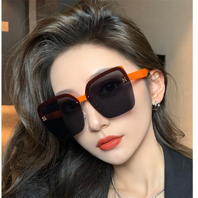 Metal Square Frame Sunglasses, Big Face Slimming Sunglasses for Women, Korean Style Street Style Sun Visor Glasses