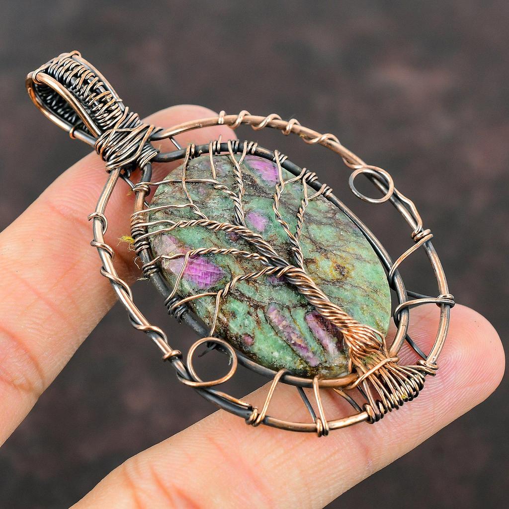 Tree Of Life Ruby Fuchsite Copper Wire Wrapped Pendant Gemstone Jewelry Handmade Designer Jewelry Tree of Life Jewelry Ruby Fuchsite Gift