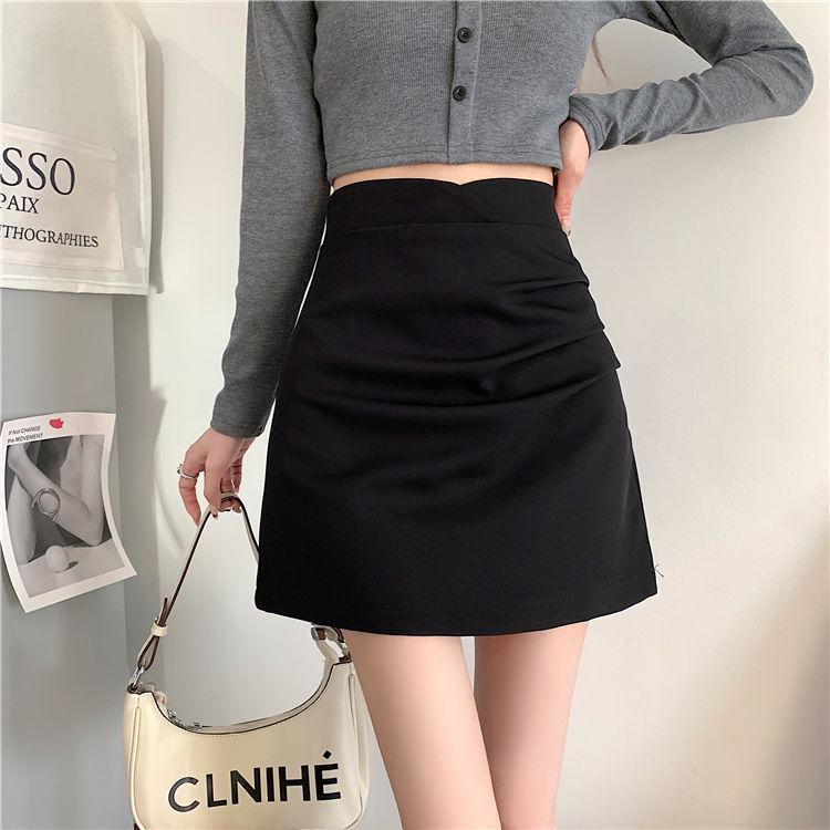 

2024 Новая черная плиссированная юбка А-силуэта с высокой талией - Универсальная стройнящая короткая юбка для весны и осени S [Recommended 81-90 lbs]