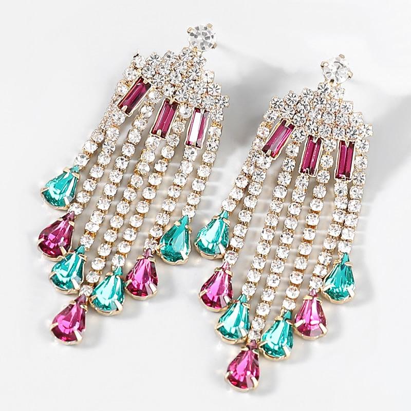 

Pinkdudu Fashion Ethnic 2 Colour Tassel Vingle Earrings Exaggerated Multicolor Rhinestone Earring for Women Jewelry PD667