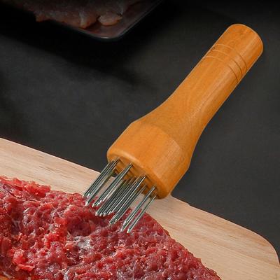 Meat Tenderizer Tool Stainless Steel Pin Wear Resistant Easy To Clean Practical Wooden Handle for
