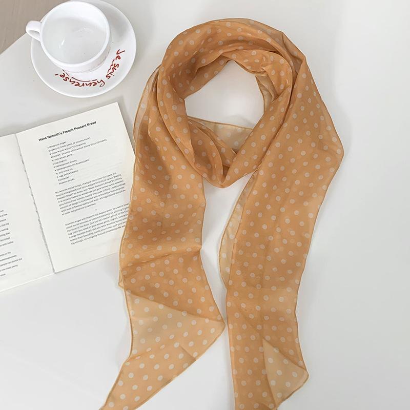 Silk scarf long strip high-end new thin and narrow strip polka dot silk scarf decorative scarf tied bag ribbon versatile belt