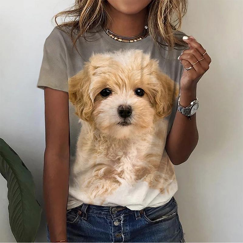 Letní Kawaii Pudl 3D Tisk Tričko Dámské Streetwear Roztomilý Pes Kočka Trička Harajuku Y2k Topy Oversized Trička Dámské Oblečení