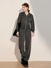 Silberne Strickjacke mit Kapuze & Weitbeinige Hosen Set - Damen Freizeit Herbstmode