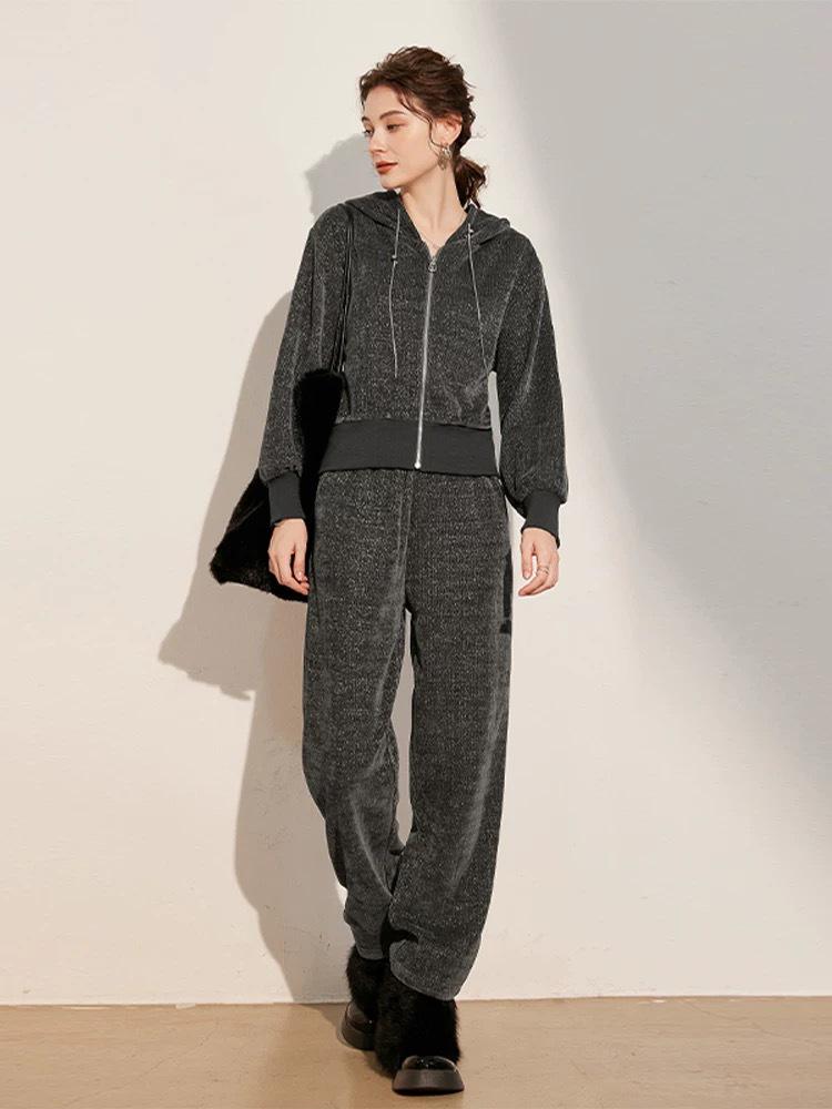 

Silver Hooded Cardigan & Wide-Leg Pants Set - Women s Casual Autumn Fashion Small (80-100 cm) темно-серого