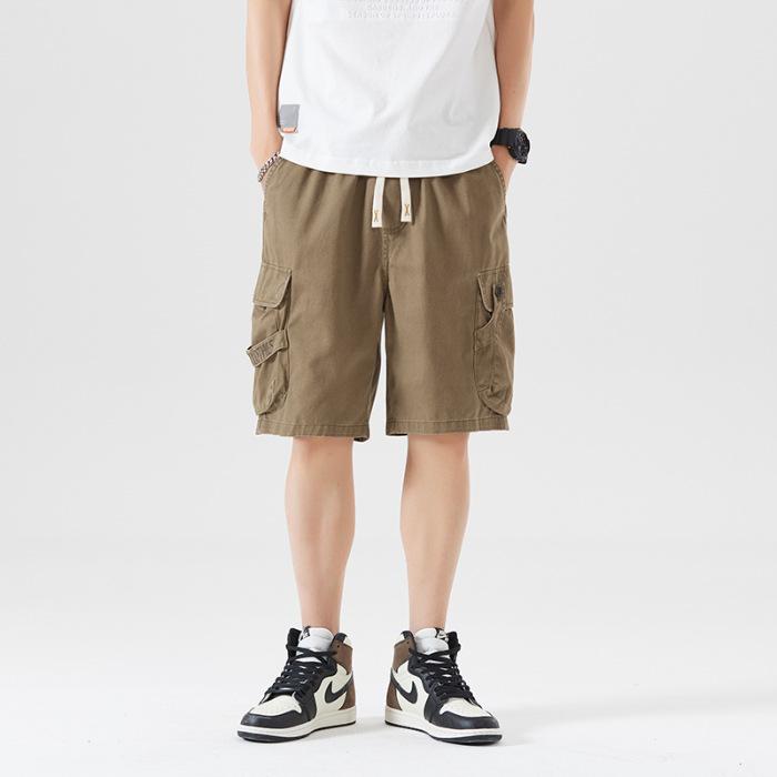 Real Photos of Summer Multi-pocket Work Shorts, Men's Drawstring Japanese Street Loose Five-inch Pants