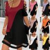 Women Color Block Hollow Out Mesh Patchwork Short Sleeve Midi Dress