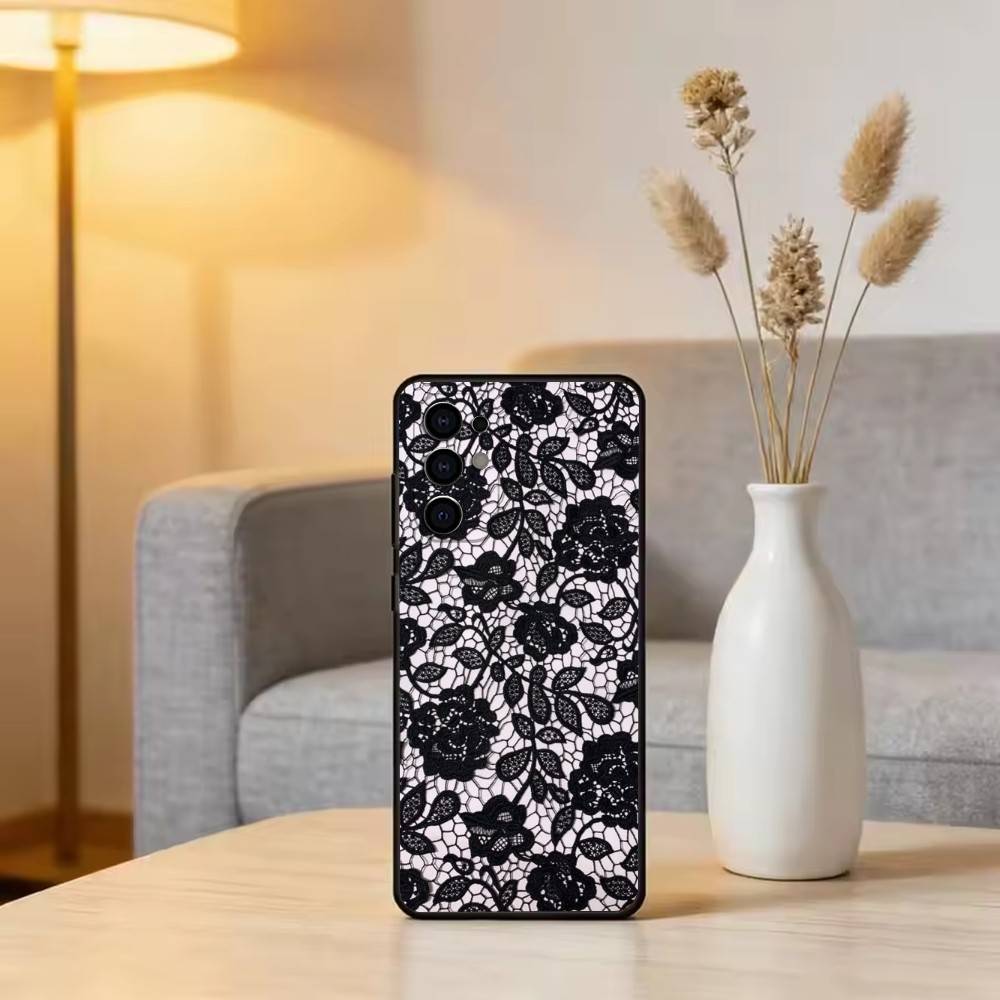 

Черный кружевной принт Чехол для телефона Для Samsung S25,S24,S21,S22,S23,S30,Ultra,S20,Plus,Fe,Lite,Note,10,Черный чехол Samsung S26Plus