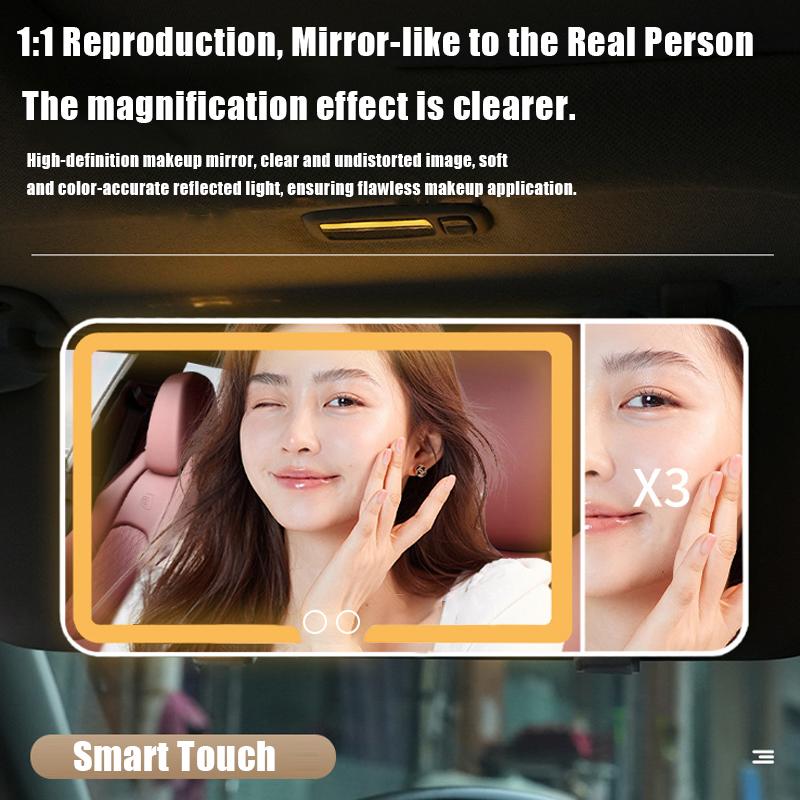 1Pc Portable Car Led Makeup Mirror Hd Mirror Three Gear Adjustment Sun Visor Plate Universal Interior Rear Mirror Vanity Mirror