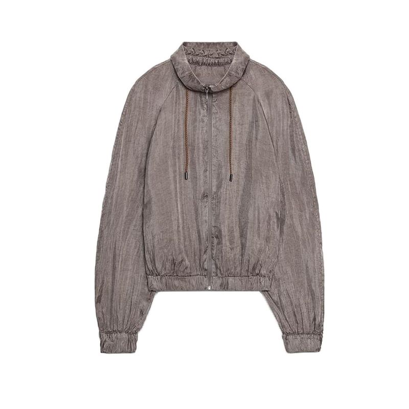 

Fall New Women s Clothing Contrast Color Lace-up High Collar Long Sleeves Vertical Pilot Jacket Outwear 2183245 Dark taupe L