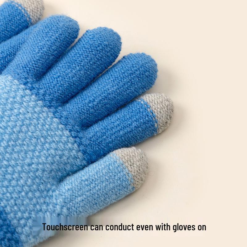 Children's Touchscreen Writing Gloves - Men's Warm Knitted Wool for Autumn Winter, Cold-Proof, Five-Finger Design for Students and Girls