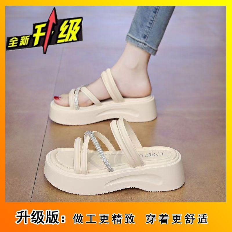 

Fairy wind sandals muffin thick-soled one-word drag 2025 summer new two-wear Roman sandals women s super fire beach shoes 40