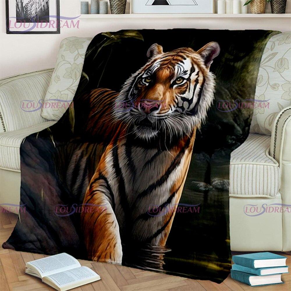 Übergroßer Flanell-Sofabettbezug mit brüllendem Tiger-Motiv, bedruckt, weiche und haarige Decke, warme Flanell-Überwurfdecken, Bürogeschenke