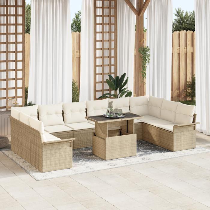 VidaXL Ensemble de 11 pièces de sofa de jardin avec coussins beige en poly rotin 3348357