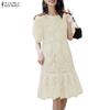 ZANZEA Women Casual Round Neck Lace Patchwork Short Sleeve Dress