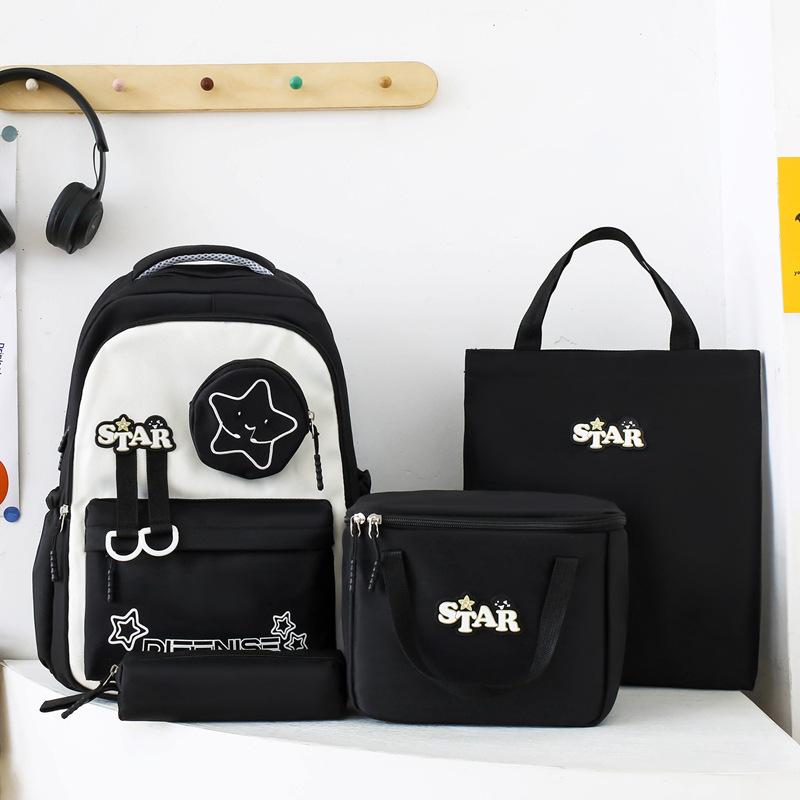 Backpack for Primary and Secondary School Students' School Bag New Fashionable and Trendy Insulated Meal Bag Large Capacity Four Piece Set