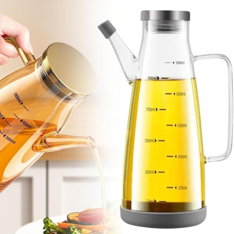 Drip Proof Nonrust Steel Glass Oil Dispenser Leak proof Kitchen Oil Bottle For Cooking Vinegar Soys Sauce With Wide Mouths Easy Cleaning