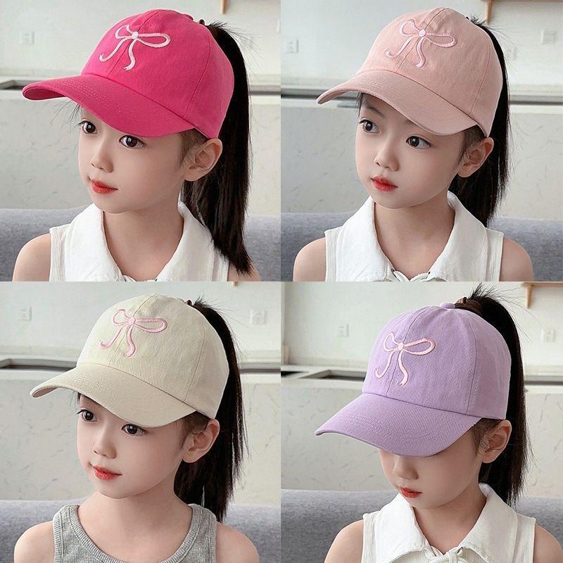 Children's Sweet Embroidered Ponytail Bow Baseball Cap - Breathable, Thin Sun Hat