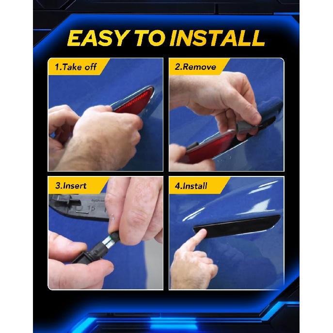 AUTOONE Upgraded Rear LED Side Marker Lights Compatible With Ford Mustang 2015-, White Parking Lamps, Smoked Lens Driver & Passenger Side Bumper