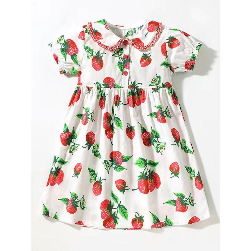 Girls' Dress Baby Cotton and Linen Strawberry Doll Dress 2023 Summer Dress Small Kidsren's Fashionable Princess Dress Beach Dress