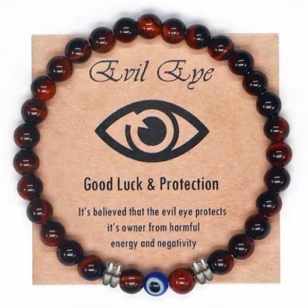 Natural Tiger Eye Bead Bracelet Men Women Turkish Amulet Protection Blue Evil Eye Spiritual Jewelry