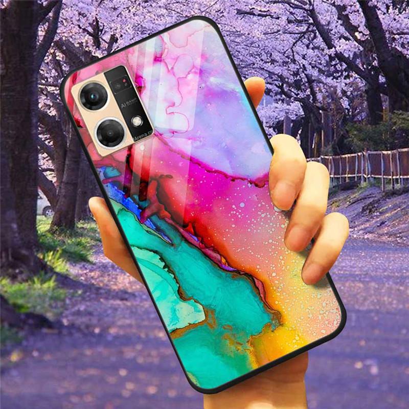 For Oppo Reno7 4G Case Fashion Tempered Glass Moon Star Bumper Cases for Oppo Reno 7 4G Phone Cases CPH2363 Luxury Funda Capa