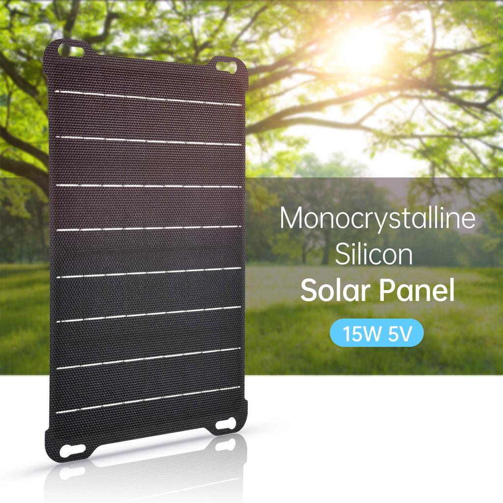 15W ETFE Solar Panel Solar Charger IPX6-Waterproof Portable Solar Power Monocrystalline Silicon