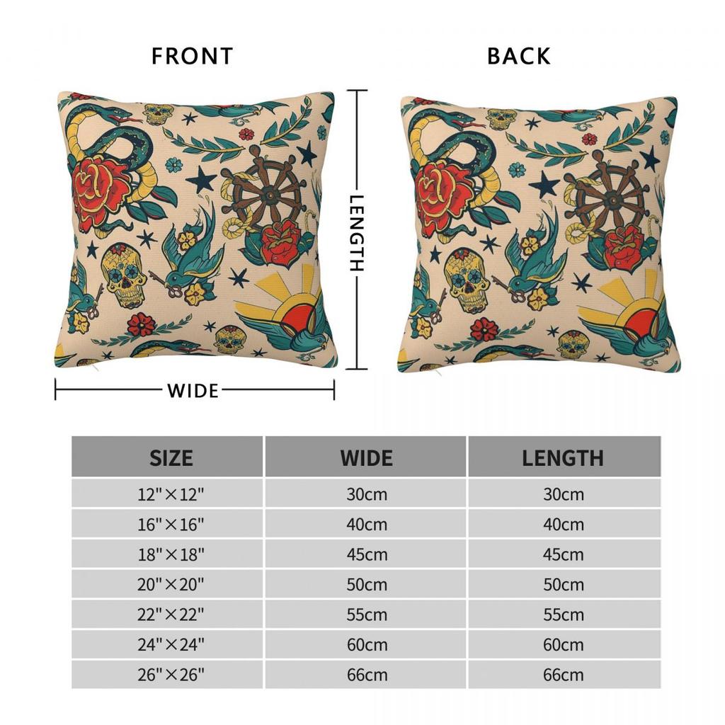 Punk Goth Rose Tattoo Square Pillowcase Polyester Linen Velvet Creative Zip Decor Throw Pillow Case Home Cushion Cover