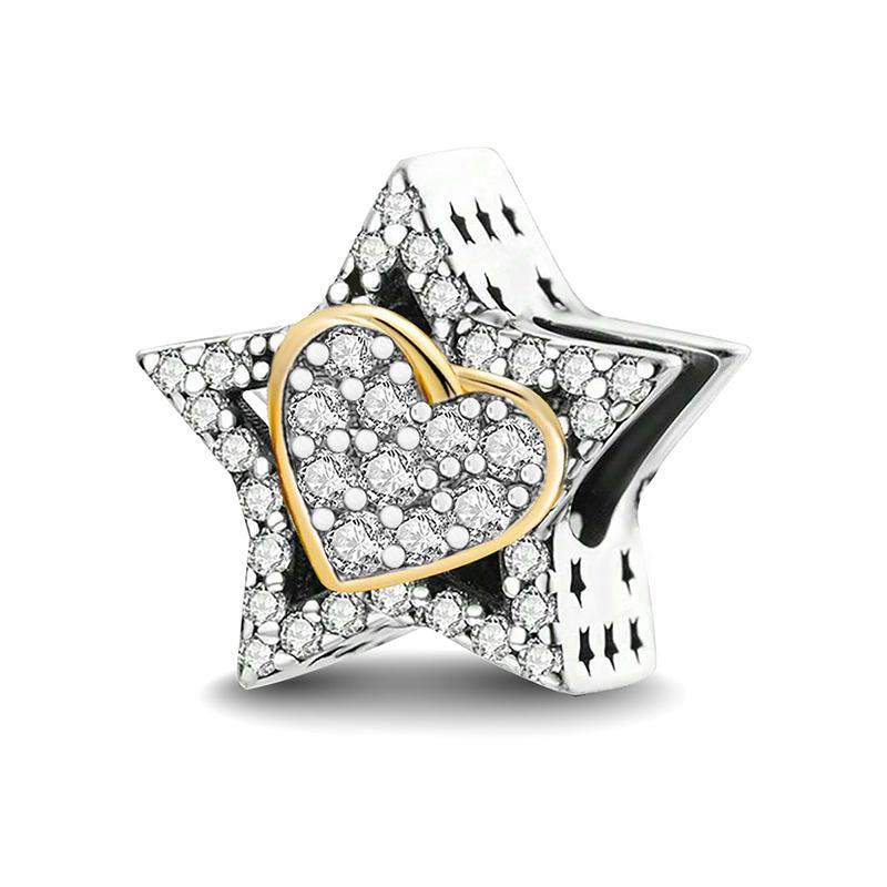 Copper Pendants Zircon Pink Love Heart Charms Beads Fit Original Pan Bracelet Bangles Diy Jewelry For Women