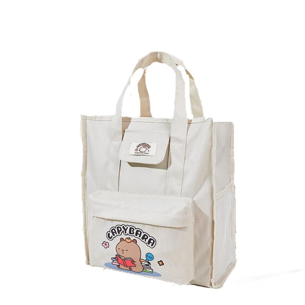 

Сумка-тоут с несколькими карманами Капибара Мультяшная сумка через плечо Капибара Студенческая сумка для учебников Подарок для девочек белый