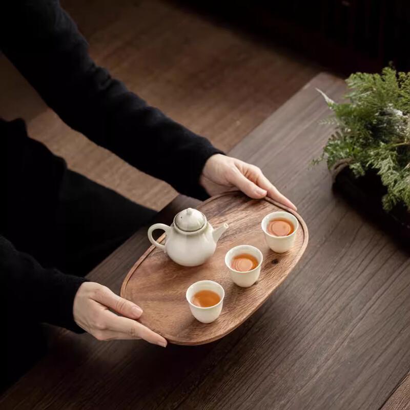 Minimalist Walnut Wood Elliptical Tea Tray