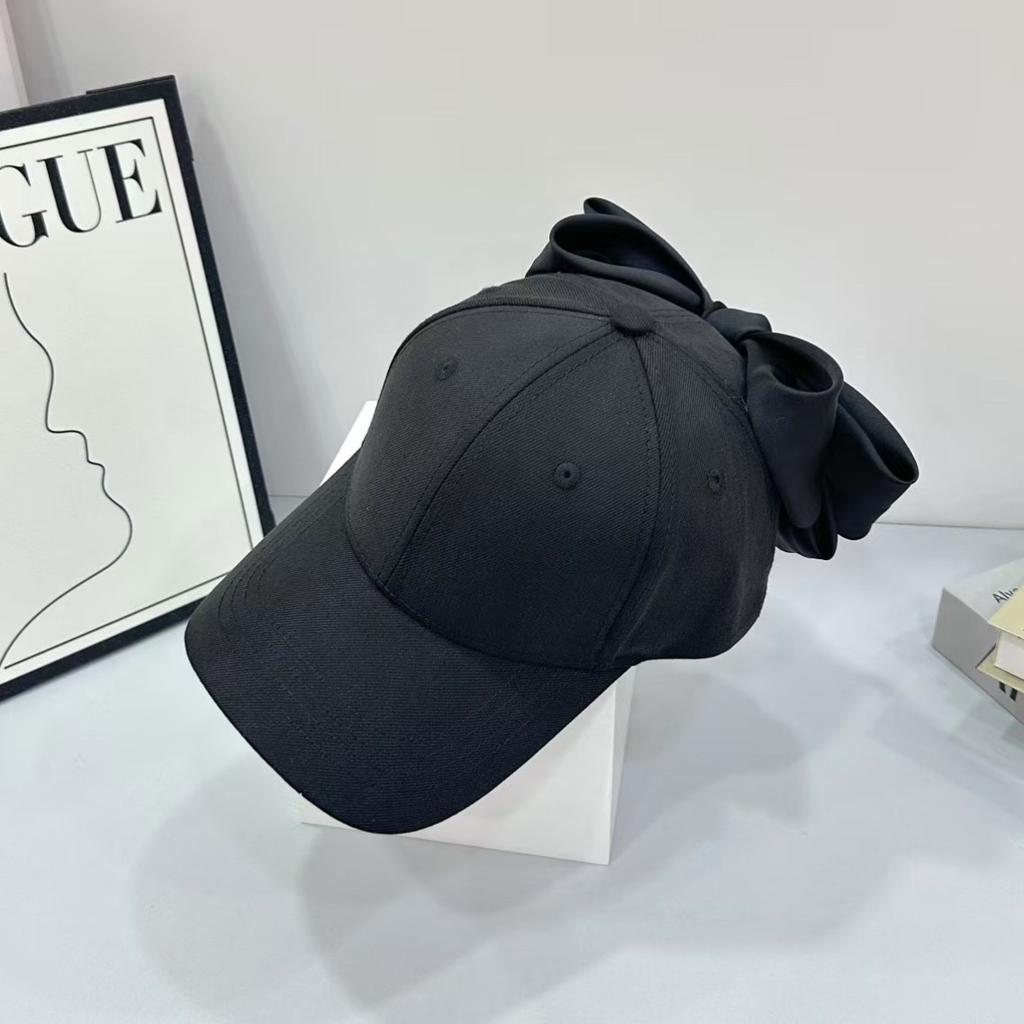 Spring Summer Sweet Color Baseball Cap with Large Bow Tie Slimming Sun Hat Casual Cotton Hard Top Duckbill Hat Trendy