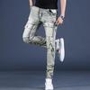 Men's Retro Heavy Washed Slim Fit Workwear Jeans - Spring & Autumn Scraped Edge Skinny Trousers