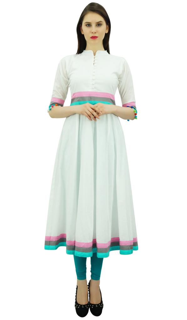 Bimba Womens Designer Cotton Kurta Long Flared Anarkali Kurti Dress With