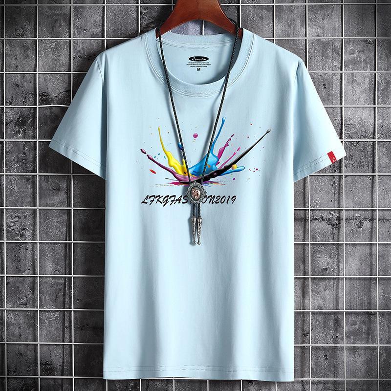 S-6XL 5 Colors Men Short Sleeves T-shirt Comfortable Round Neck Pure Cotton Casual Tee Shirt