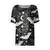 Women's Casual Halloween Short Sleeve Pullover Top Bat Pumpkin Print Round Neck Relaxed Fit Shirt for Fall